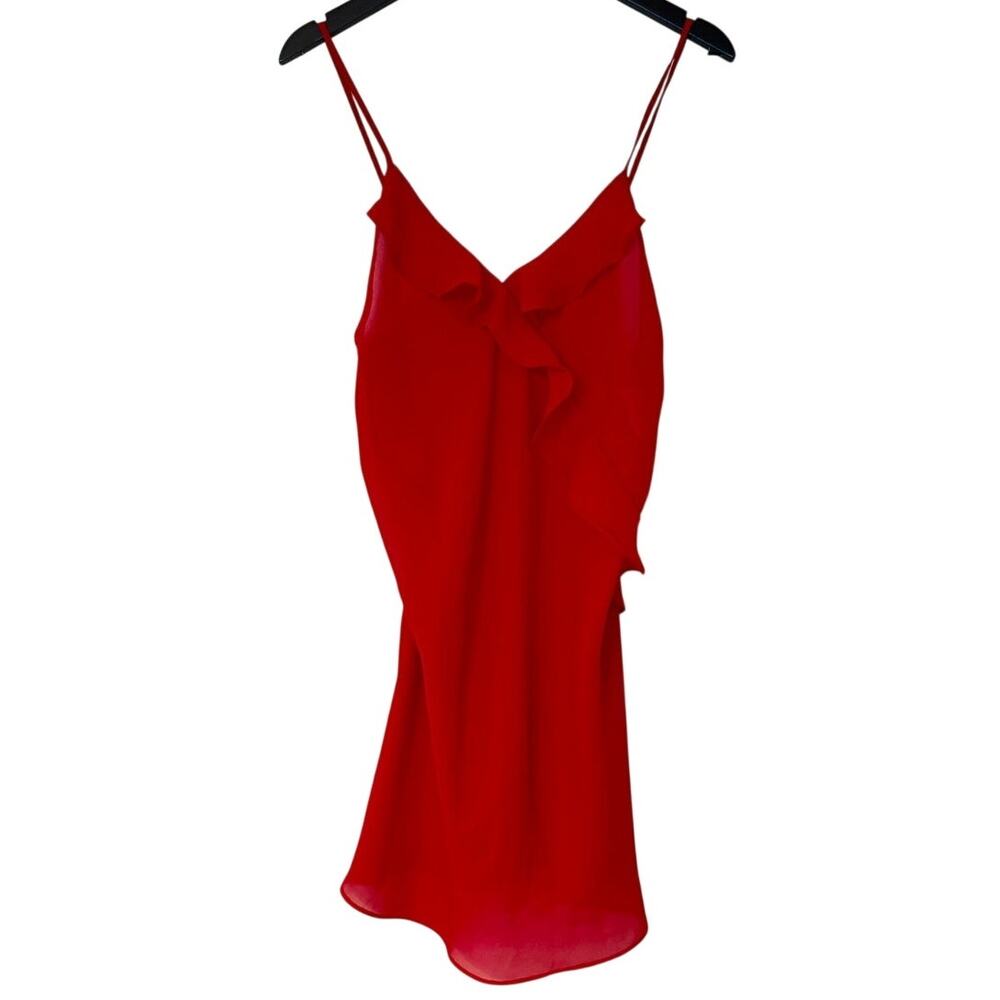 Vintage 80s Red California Dynasty Sheer Ruffled Slip Dress